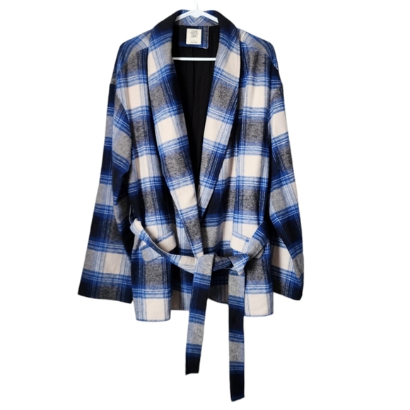 MATILDA JANE x GOOD HART Dutton Plaid Coat tie waist blue plaid L